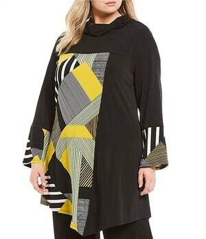 NEW IC COLLECTION abstract colorblock cowl neck top - plus in multicolor